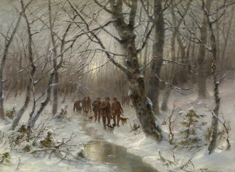 Cazador en el bosque de invierno